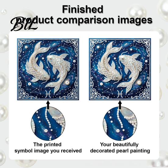 Faux Pearl Painting Crafts DIY Kit, 12 Zodiac Signs Rhinestone Art Set for Kit Adults Beginners, Handmade Wooden Frame Fake Wall Decoration