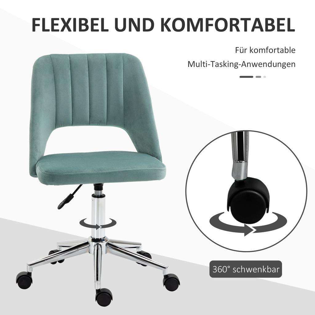 Height-Adjustable Desk Chair with Casters, 360 degrees Swivel, Scallop Shape, Foam, 49 x 60 x 79-91 cm, Green