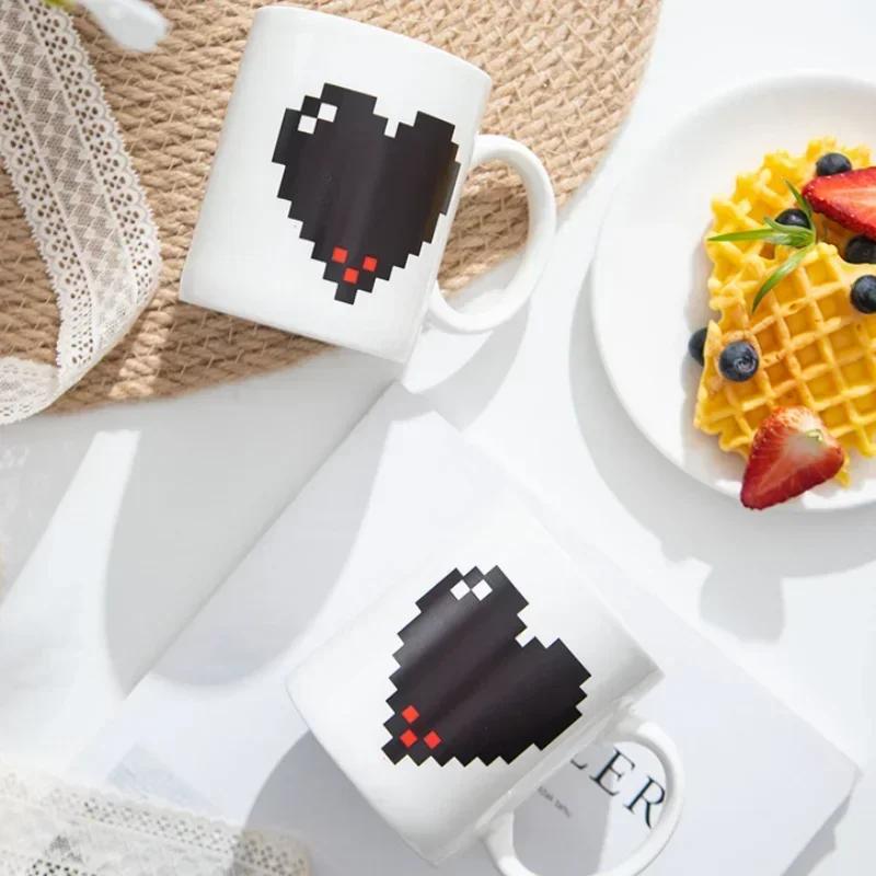 Керамические кружки с изменяющимся цветом и рисунком в виде сердца, белые, термочувствительные, волшебные кружки для воды, большая емкость для кофе, праздничная расслабляющая кружка