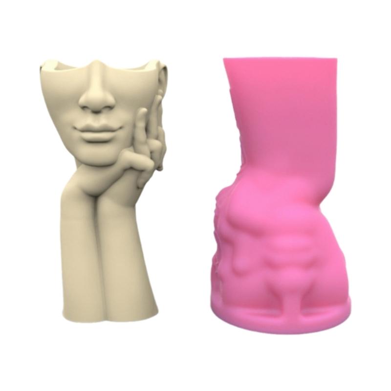 Abstract Face Flower Pots Mold Epoxy Resin Molds Pen Holder Candle Holder Cement Planter Silicone Mould Home Decorations