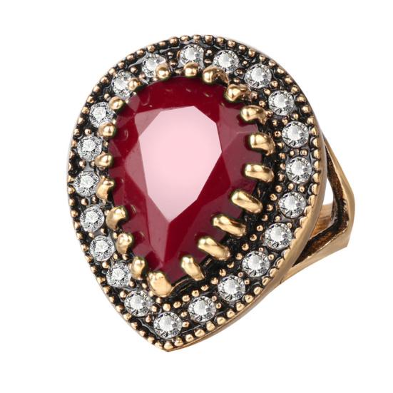 Антикварное кольцо-капля из смолы с блестящими стразами, инкрустированное на палец, женское ювелирное кольцо в подарок