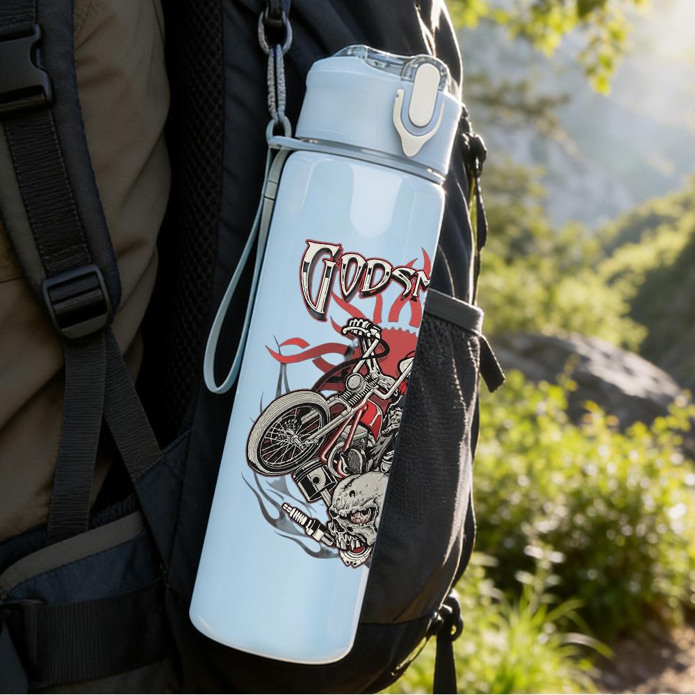 1PC Dark floral band grunge collage print 750ml colorful plastic sports water bottle leakproof pop up lid with straw for outdoor work home use