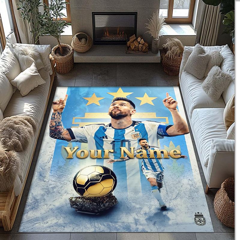 Lionel Messi Printed Crystal Velvet Rug Non‑Slip Crystal Velvet Carpet For Sofa Bedroom Indoor Home Decoration