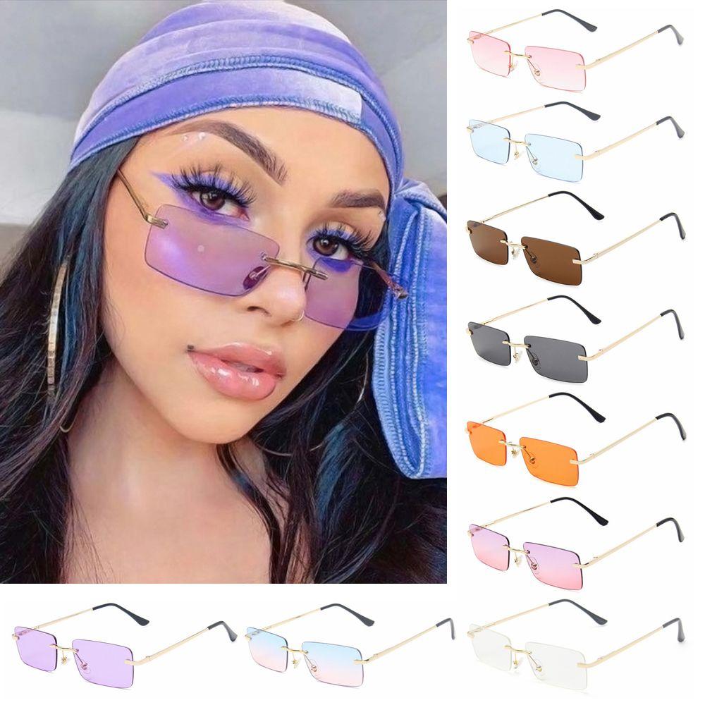 Retro UV400 Eyeglasses Women Vintage Sunglasses Gradient Glasses Rectangle Rimless Sun Glasses