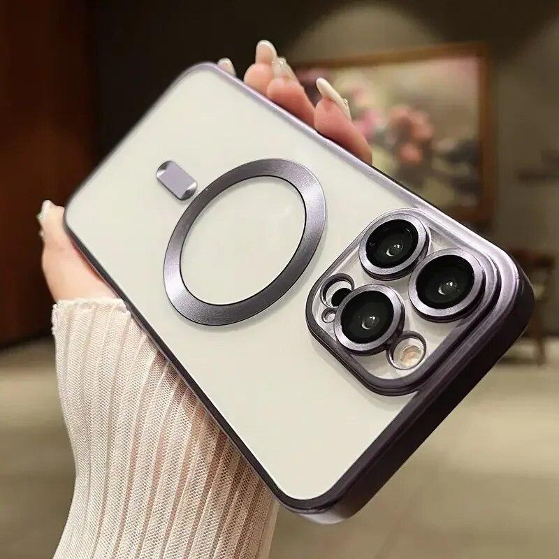 Роскошный прозрачный чехол с матовым покрытием для IPhone 15 14 13 12 11 Pro Max Plus Magsafe, магнитный защитный чехол для линз с беспроводной зарядкой