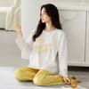 Пижама с нагрудными вкладышами, женская весенне-осенняя из чистого хлопка с длинными рукавами и круглым вырезом, повседневная, можно носить как домашнюю одежду большого размера