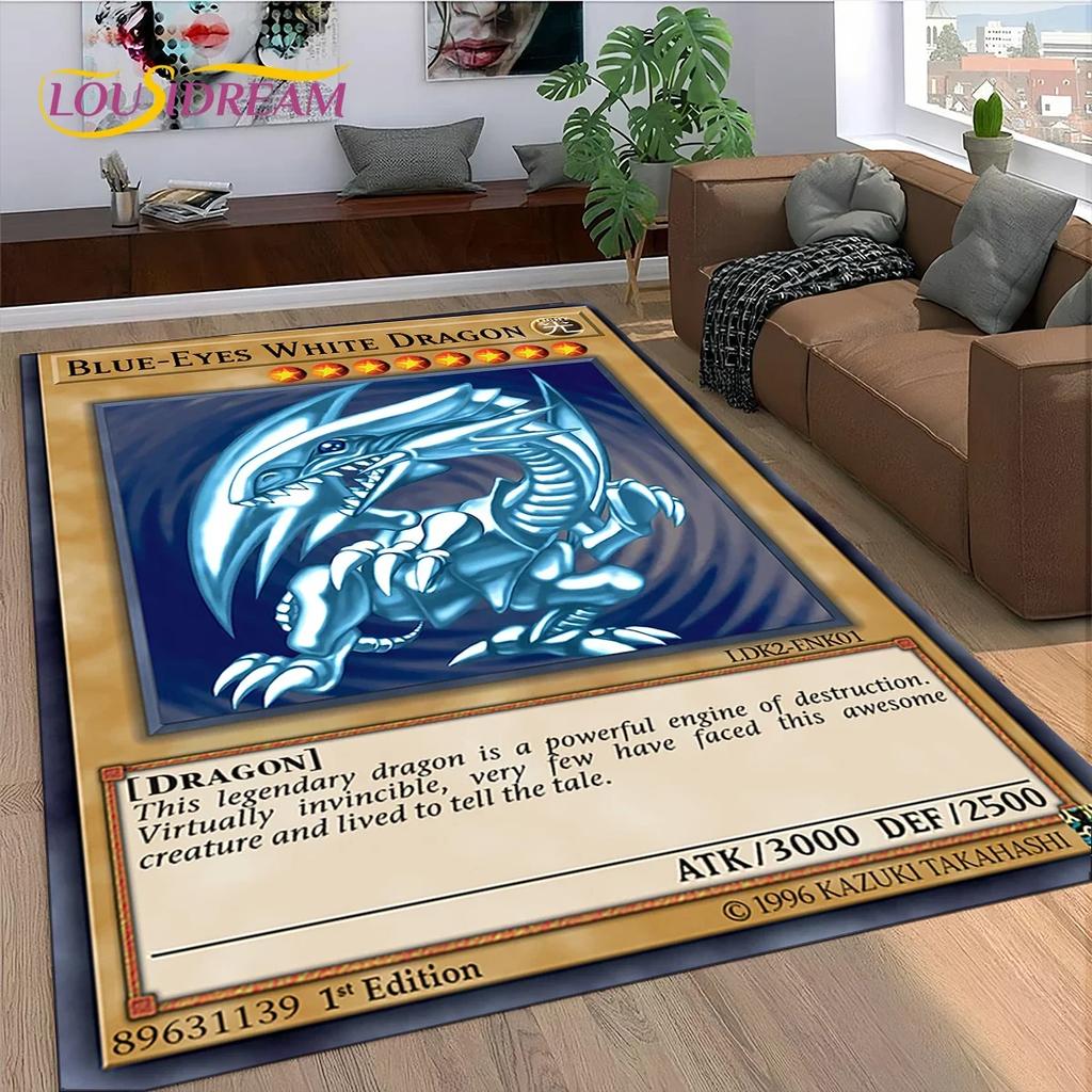 2025 New Yu-Gi-Oh Blue Eyes Dragon Monster Gold Card Cartoon Game Carpet Rug for Bedroom Living Room Home Sofa,Decor Floor Mat