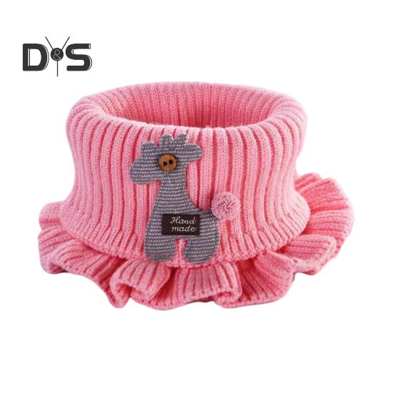 Children Warm Scarf Cartoon Pattern Ruffle Trim Knitted Winter Scarf Thickened Thermal Boys Toddler Elastic Warm Scarf