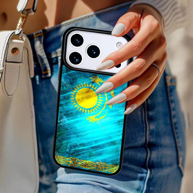 Мягкий чехол для телефона с флагом Казахстана Для iPhone 17 Air 14 15 13 12 Max Чехол Для Apple 14 15 16 16e 11 Pro Max Plus