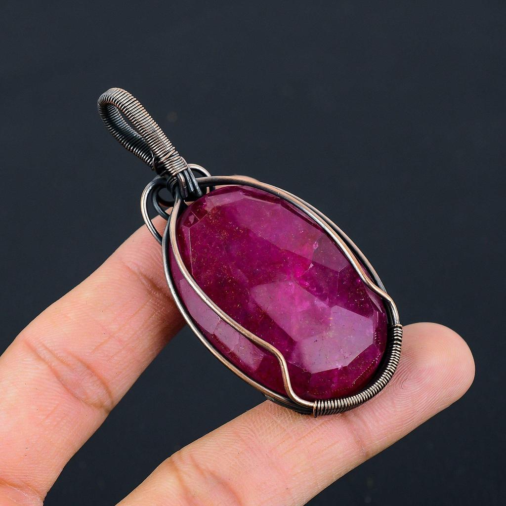 Лабораторный кулон ручной работы с рубиновым драгоценным камнем из чистой медной проволоки для новогоднего подарка