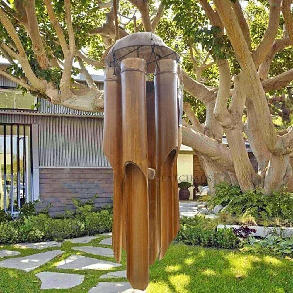 6 Tubes Bamboo Wind Chime Natural Coconut Shell Wind Chimes Handmade Wind Chime