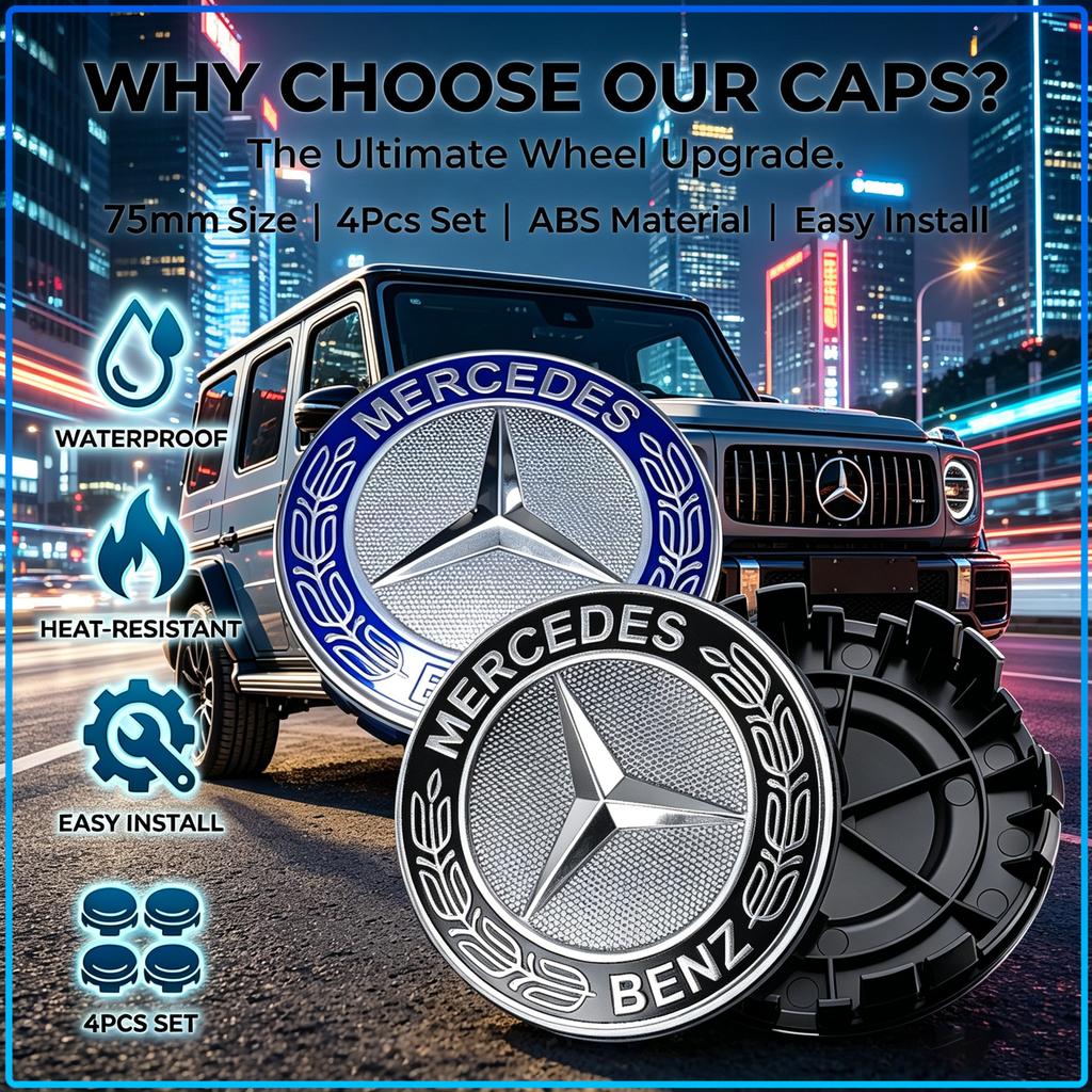 AABIG1 4PCS Car Wheel Center Hub Cap Covers Auto Rim Cover Emblem For Mercedes Benz W203 W204 W211 W210 W124 AMG W202 W220 CLA W212