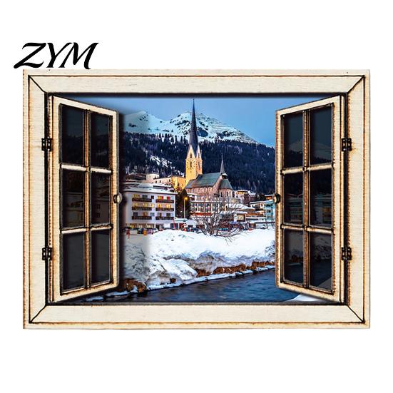 Scenery Window Magnet 1/6Pcs Fake Fridge Magnet, Wooden Natural Refrigerator Magnetic Memo Holder Decoration for Kitchen Office Whiteboard Simulated