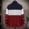 Men Autumn Winter Sweater Coat Stand Collar Thick Plush Color Matching Knitted Elastic