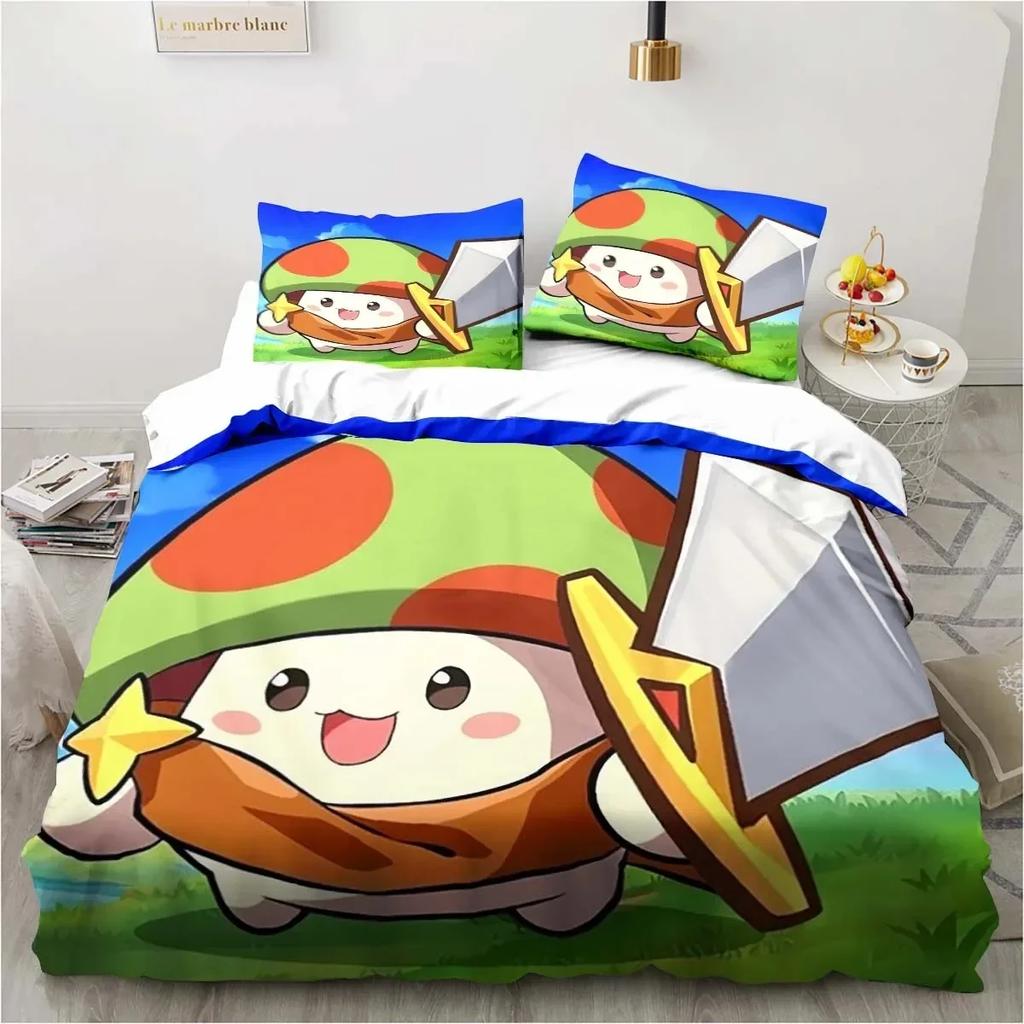 3D Anime Game Legend of Mushroom Pattern Bedding Set Printed With Pillowcase Bed Duvet Cover Single Double Queen Super King Size