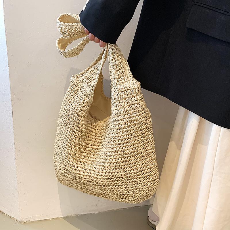 Сумка ручная новая повседневная на плечо пляжная для отпуска большой вместимости для поездок на работу плетеная соломенная сумка-тоут для женщин