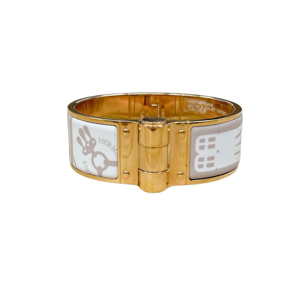 HERMES Charnière Bangle Bangle Gold Plated White x Beige x Gold Women Used