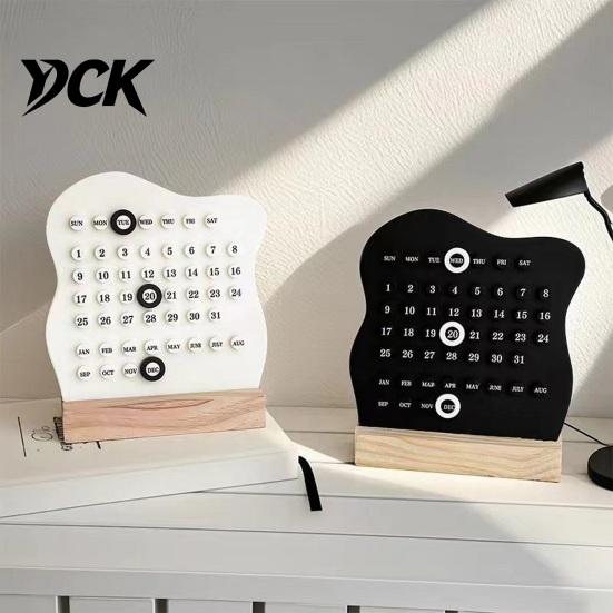 Personalized Desktop Display Perpetual Block Calendar with Date Marker, Reusable Wood Time Management Base, DIY Ring A Daily Planner for Office