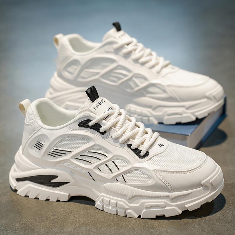 Thick Sole Versatile Clunky Sneaker For Men New Trend Mesh Lace Up Breathable Casual Sports Shoes Increased Soft Soles