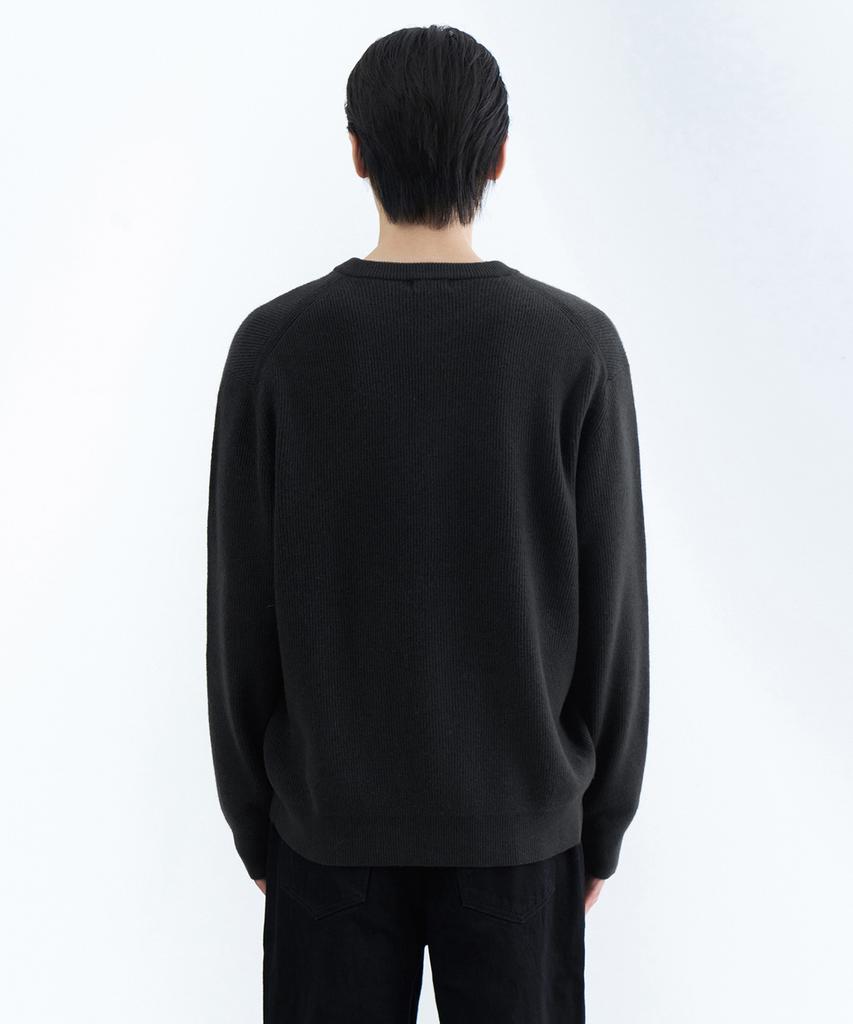 Musinsa Standard [Victoria Wool] Минималистичный кардиган с круглым вырезом в рубчик [Темно-серый]