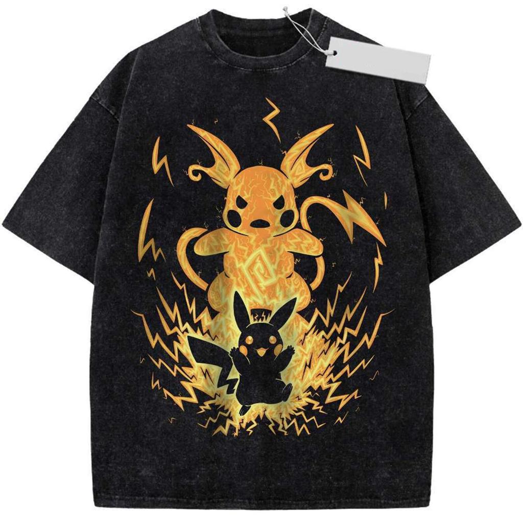 Футболка Pikachu Wash, Унисекс футболка Pokemon Wash, Футболка для взрослых и молодежи, Футболка Manga Tee Wash, В винтажном стиле, Аниме Подарок Tee, Футболка Y2K