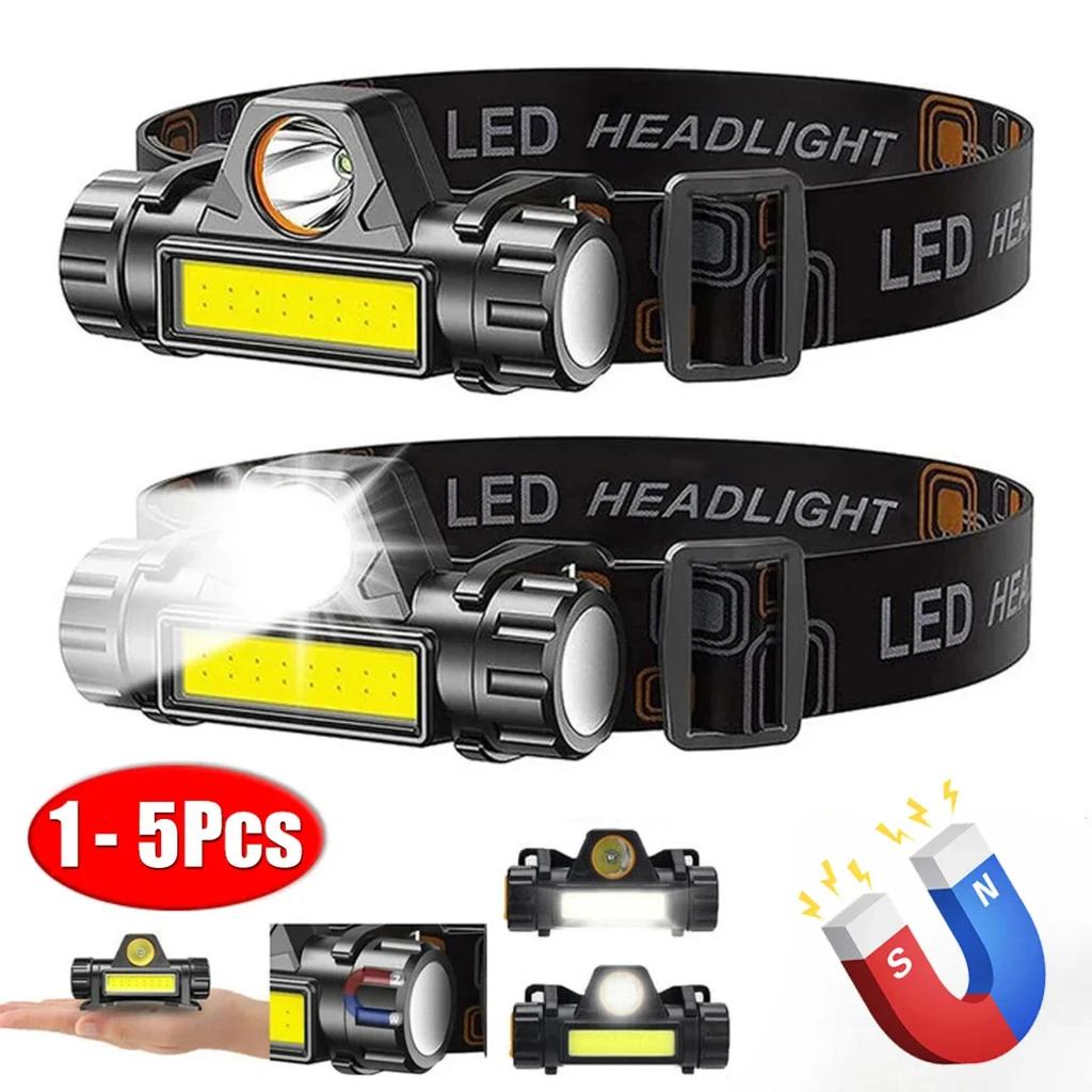 1-5 шт. Перезаряжаемый COB LED налобный фонарь Сильный магнит Мощный налобный фонарь Сверхяркий Водонепроницаемый Налобный фонарь Для рыбалки на открытом воздухе