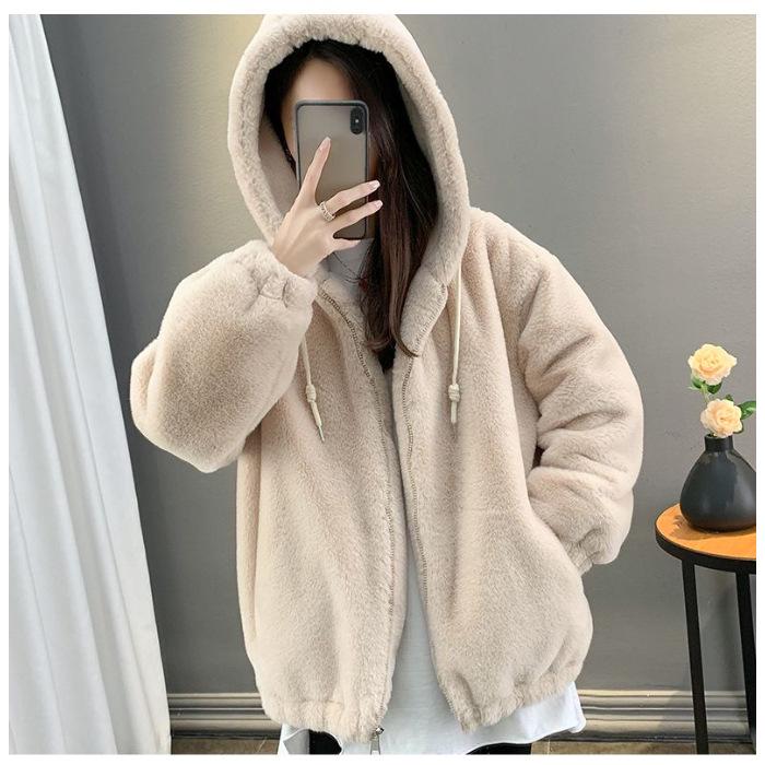 2024 Spring/Fall Women's Double-Sided Plush Fleece Coat with Hood