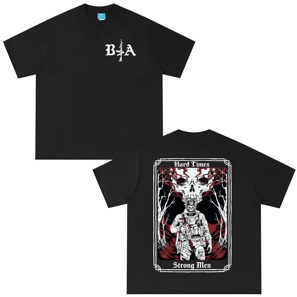 Hard Times Brothers in Arms Skeleton Printed Tshirt Unisex Women Clothing Summer Casual pure Cotton Short Sleeves T Shirts