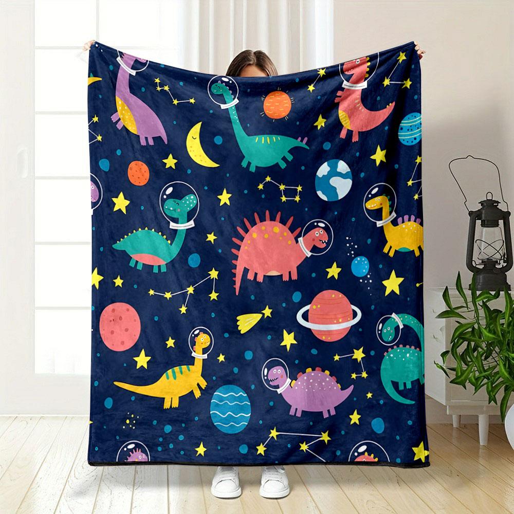 Dinosaurs in Space with Stars and Planets print blanket soft and cozy perfect for the living room bed sofa or a nap,gift