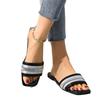 Sandals Summer New Outer Wear Beach Shoes Large Size Square Head Rhinestone Word Low Heel Cool Slippers Women