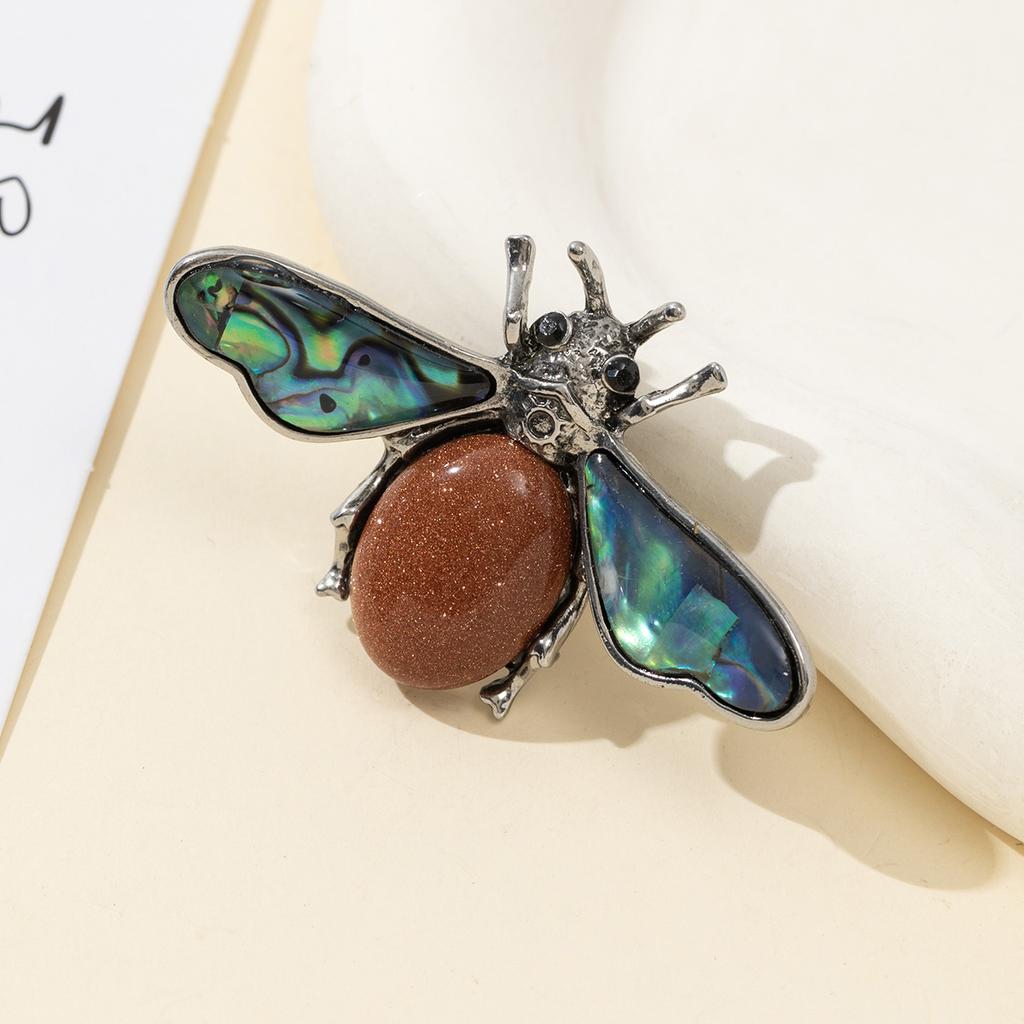 1Pc, Natural Stone Ladybird Shape Brooches, Boho Reiki Healing Crystal Amethyst Malachite Lapis Lazuli Gemstone Brooch Pin for Women Men Jewelry