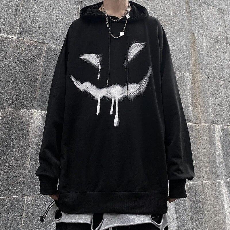 Готическая толстовка большого размера, черная Harajuku, эмо, графический пуловер в готическом стиле, женская осенняя уличная толстовка в стиле гранж, женская