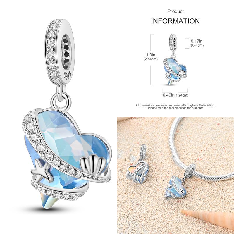 Copper Charms Clock Ocean Sea Turtle Mermaid Heart Shape Beads Fit Original Pan Pendant Bracelet Diy Woman Jewelry