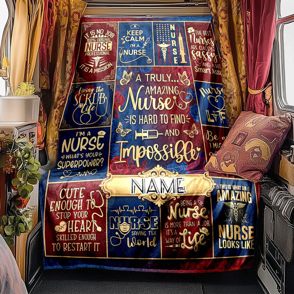 Nurse Appreciation Collage Blanket Personalized Name Soft Comfortable Stylish Blanket Car Blanket Perfect For Travel Camping Outdoor Home Suitable For