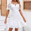 Summer Chic Hollow Out White Party Dress Women Sexy Lace Mini Dresses Female Vintage Elegant A-line Short Dresses