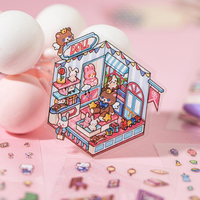12 Pieces Cute Cartoon Mini 3D Stereo Scene Stickers, Kawaii Designs & Strong Dimension, Self-Adhesive for Journal DIY