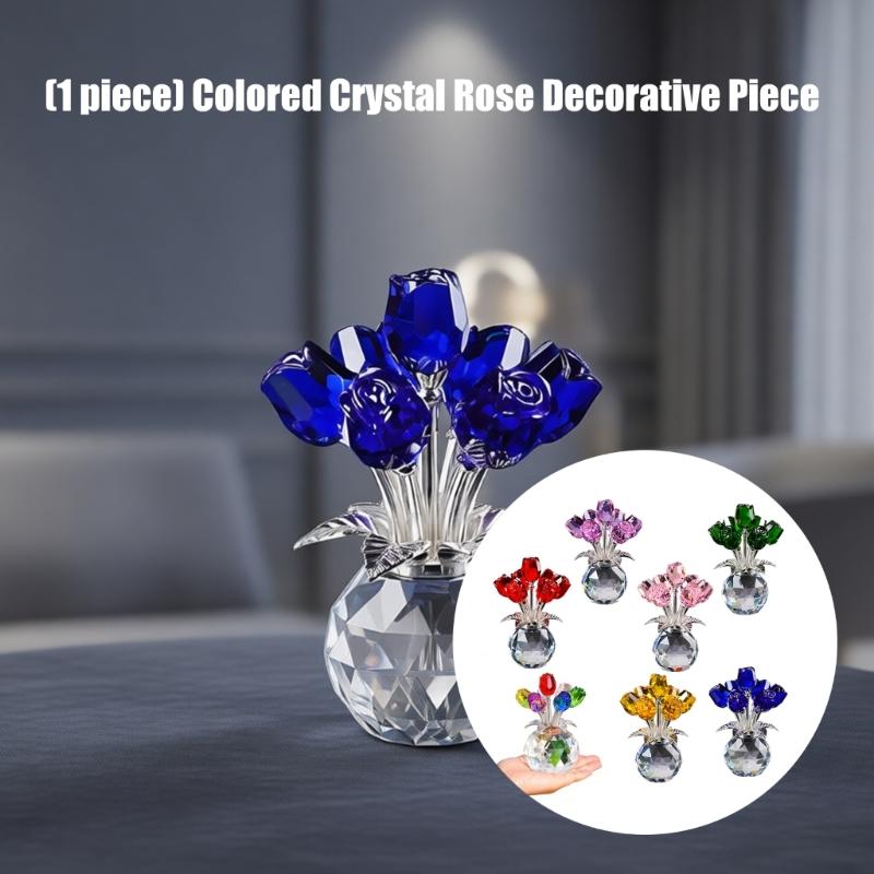Crystal Rose Figurines Ornament,Crystal Bouquet Ornament Collectibles Handmade Rose Flower Gift for Wife Mom Girlfriend