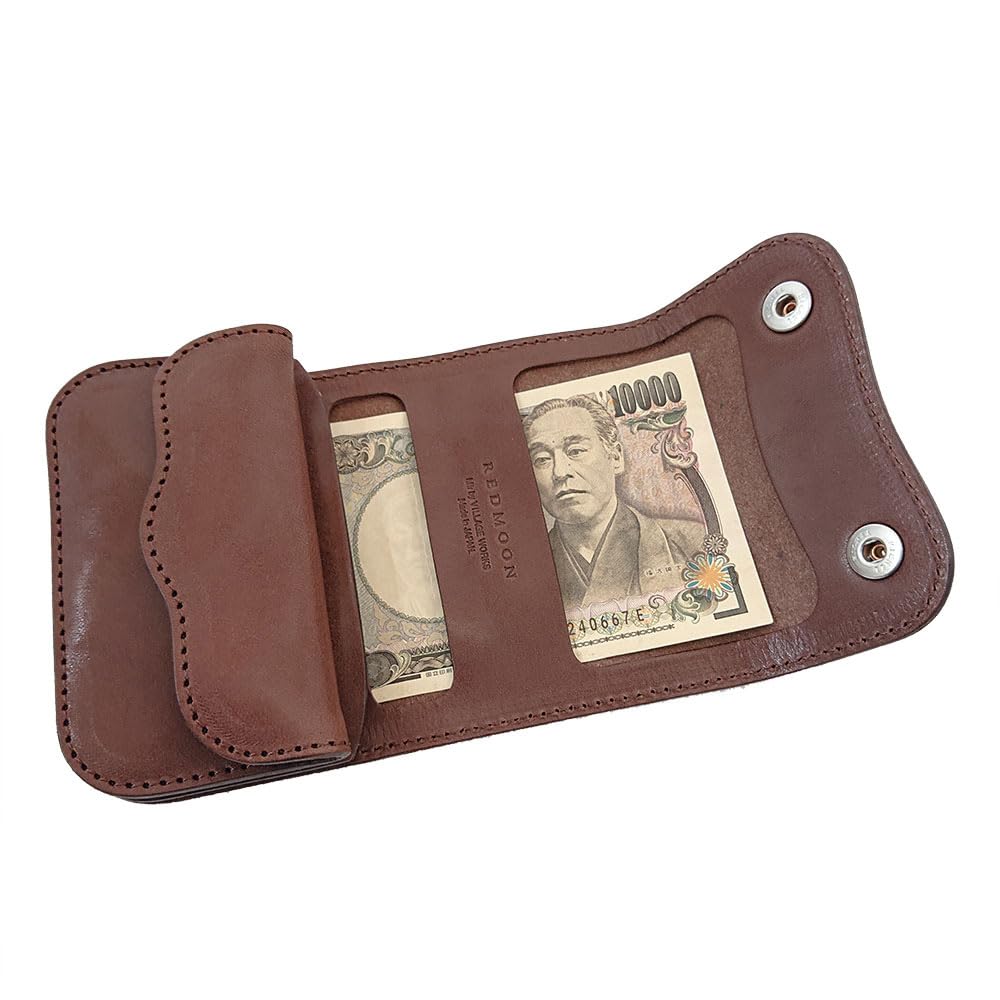 REDMOON Красная Луна Трехскладной кошелек для мужчин, Бренд кожгалантереи, Натуральная кожа, Сделано в Японии, TMW-CC (СКБ (коричневый))