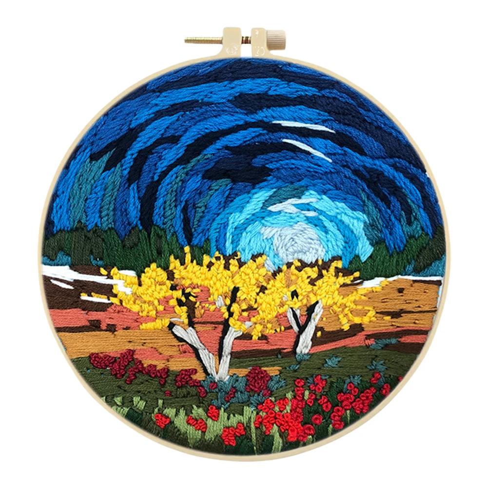 Наборы для вышивания крестом на Хэллоуин с пяльцами, цветной нитью и тканью для начинающих, DIY художественное украшение, наборы для вышивания крестом