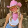 Fluffy Trim Bandana Heart-Shaped Glasses Pink Halloween Costume Accessories Set Cowboy Hat  Women
