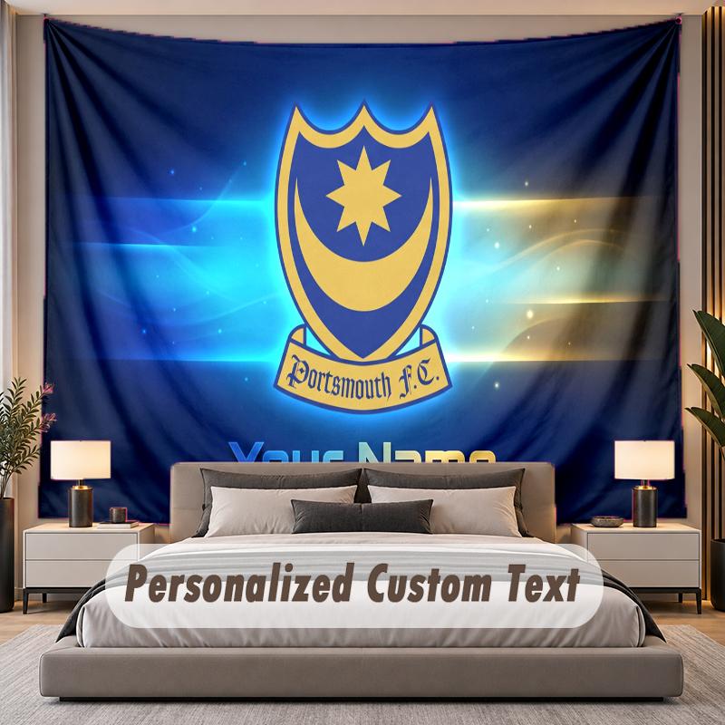 Custom Name Text Tapestry Portsmouth FC Personalized Polyester Wall Tapestry For Bedroom And Room