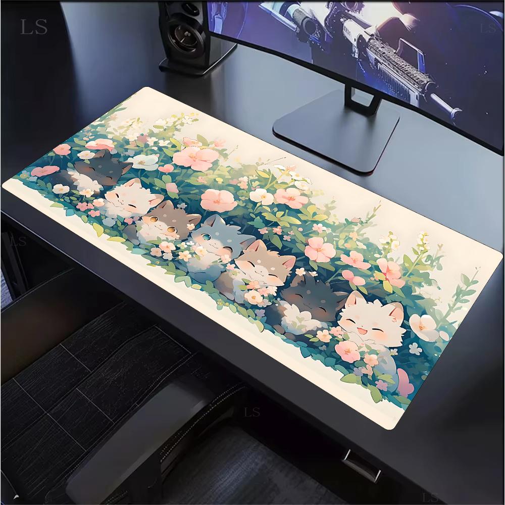 Cute Cartoon Cat Mouse Pad Large Computer Keyboard Mouse Pad Kawaii Natural Rubber Anti-Slip Mat Perfect Gift Girlfriend Women