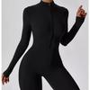 European-American Long Sleeve Nude Zipper Yoga Jumpsuit - High-Intensity Fitness & Dance Bodysuit with High Elasticity