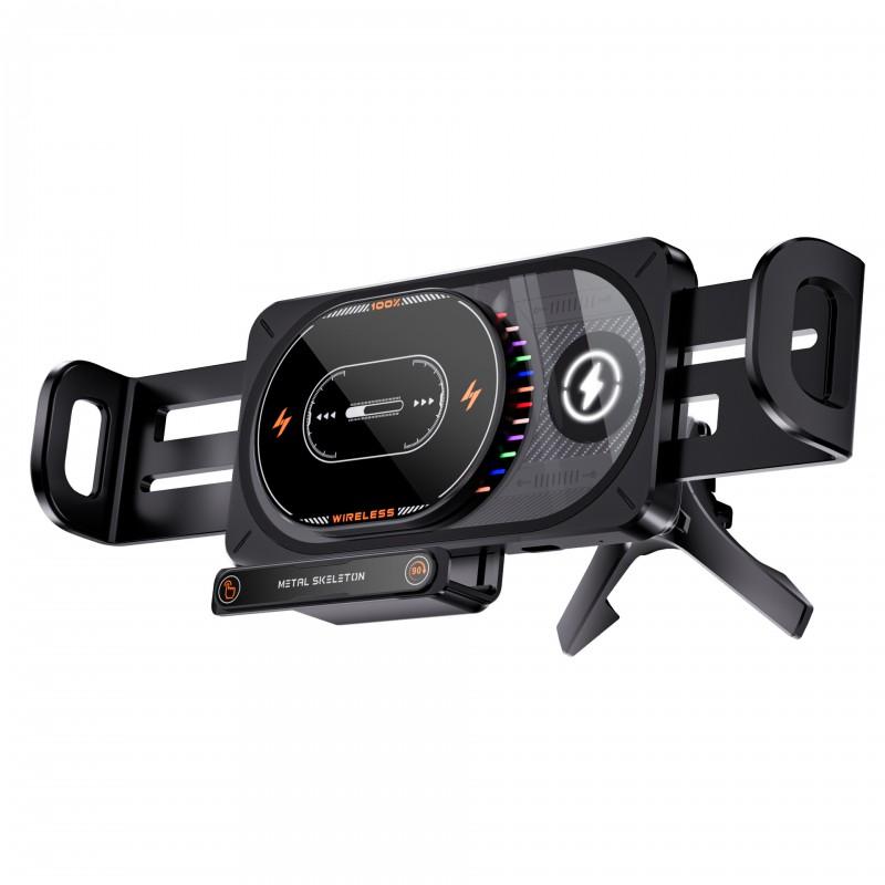 Universal Car Vent Mount With Motorized Rotation Magnetic Wireless Charging 15W Fast Charge Foldable Phones