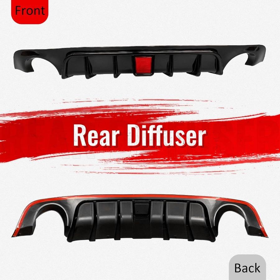 Задний диффузор, совместимый с 20182025 Infiniti Q50, глянцевый черный PP, накладка на задний бампер, губа, диффузор, спойлер, комплект сплиттеров с кронштейном