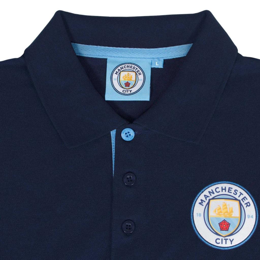 Manchester City FC Mens Contrast Sleeves Polo Shirt