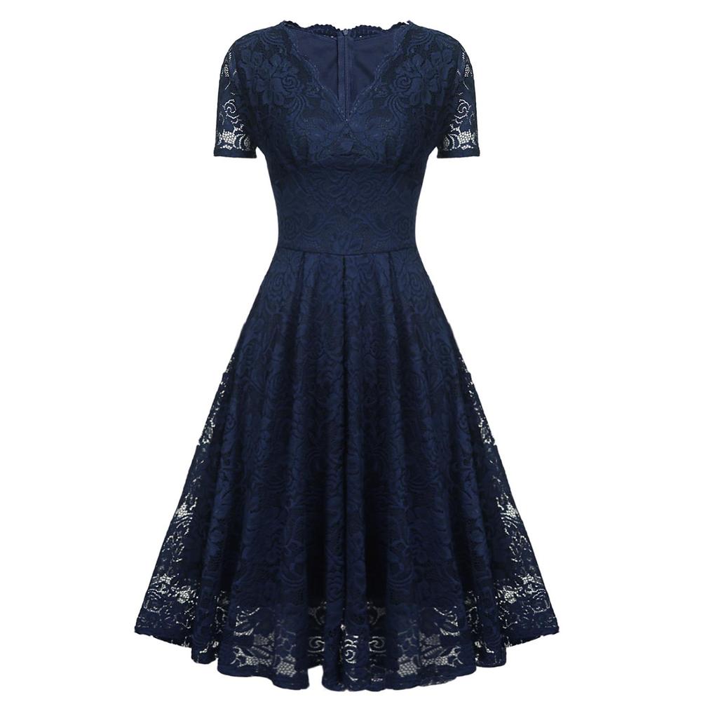 Женское кружевное платье миди с V-образным вырезом и короткими рукавами, приталенное по талии, для выпускного вечера, подружки невесты, гостя на свадьбе, вечеринки, коктейля, вечернего мероприятия