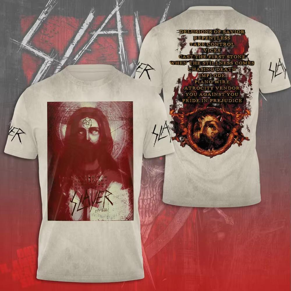 Новая футболка с 3D-принтом группы Rock Slayer Мужская Женская Модная Большого размера Хип-хоп Топы Футболка Короткий рукав Повседневная Мужская Одежда