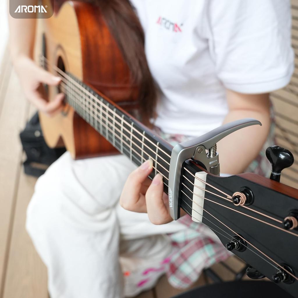 Aroma Professional Guitar Capo with Quick Trigger Adjustable and Bridge Pin Puller for Acoustic and Electric Guitars Change, Operation, Tension,