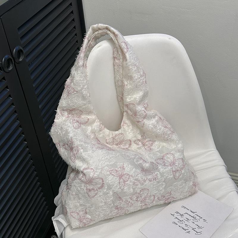 Lace Butterfly Canvas Bag Women's New Trendy Korean Style Literary Tote Bag Student Class Large Capacity Bag